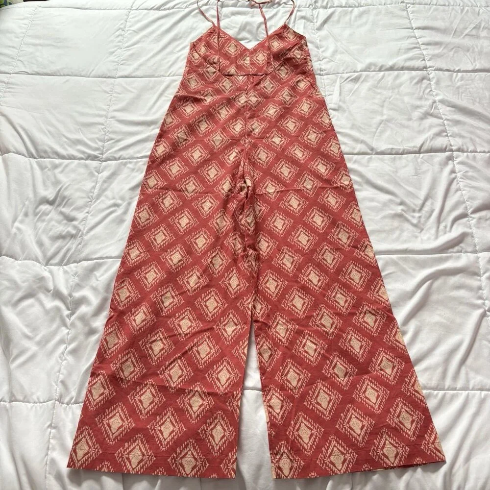 NWT Zara BLOGGERS Fave Boho Geometric Open Back Wide Leg The Jami Jumpsuit Small